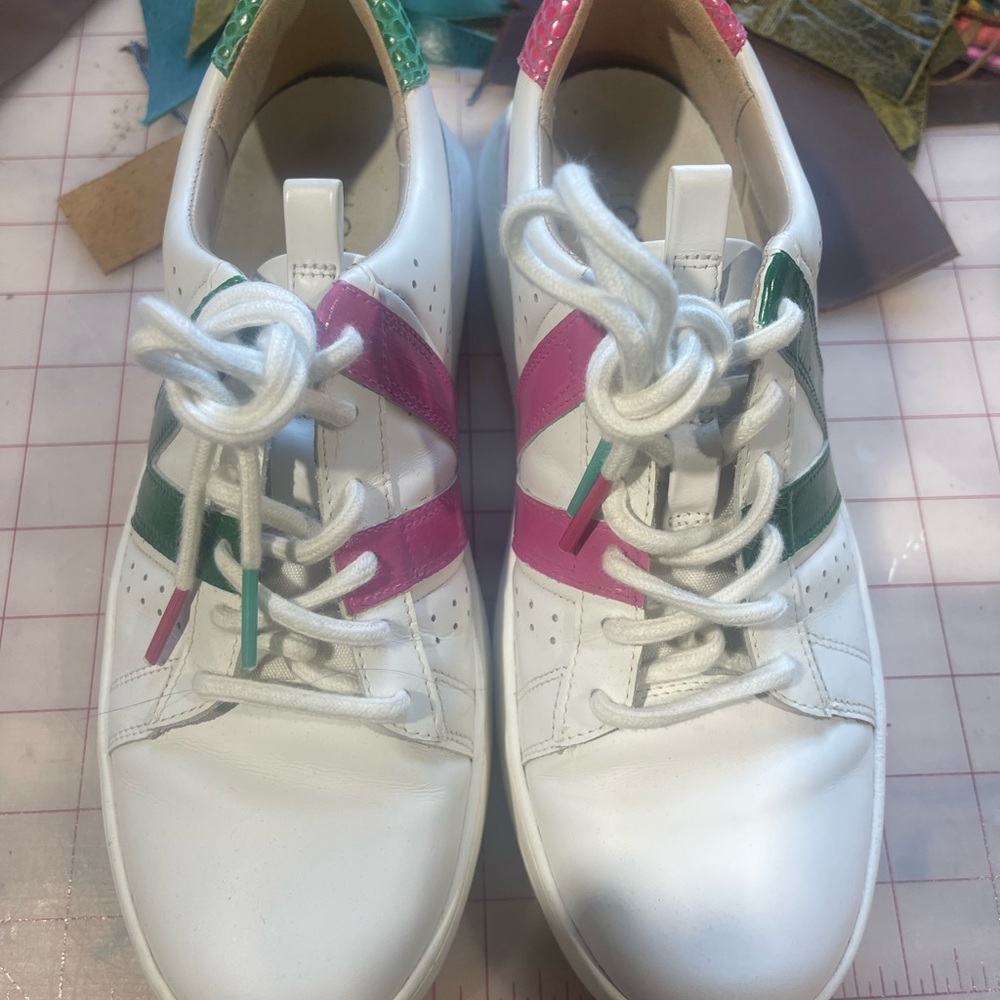 Vionic White Sneakers with Pink and Green Accents